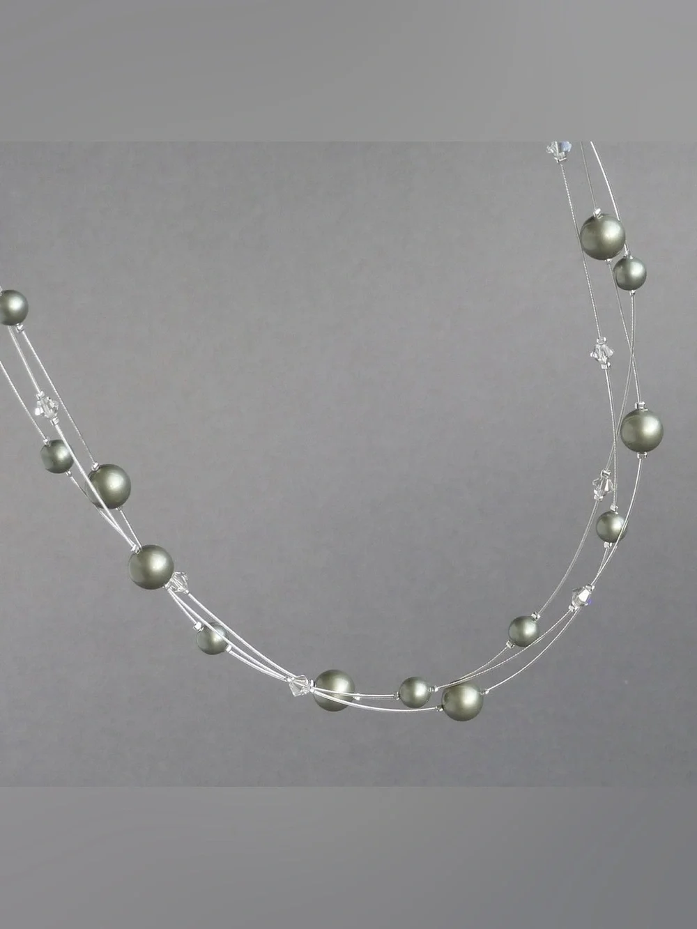 Elegant Sage/Olive Green Floating Pearl Multi-Strand Necklace